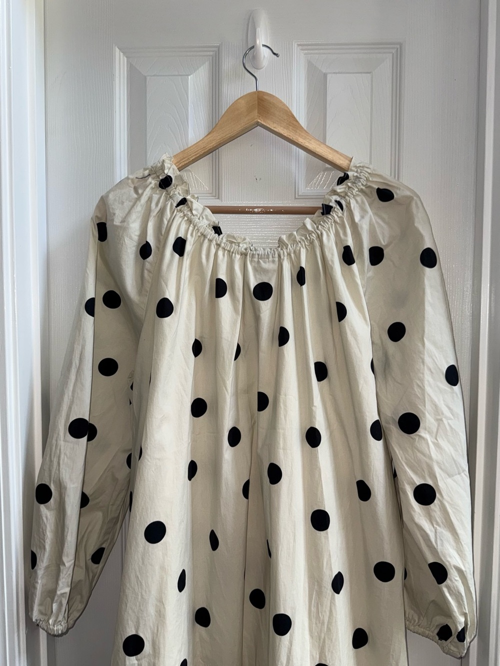 Who What Wear Ballon Sleeve Cotton Midi Dress XL Cream Blk Poka Dots Chic Grunge - Picture 3 of 10